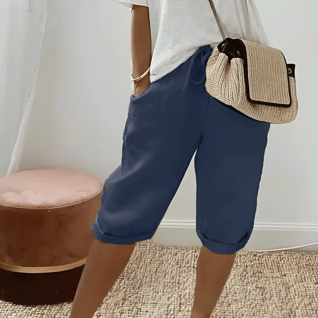 Dames haremshorts van katoenmix en linnenmix tot op de knie