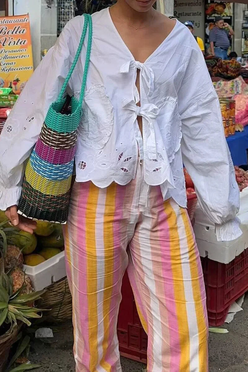 Blouse met Pofmouwen en Lintsluiting