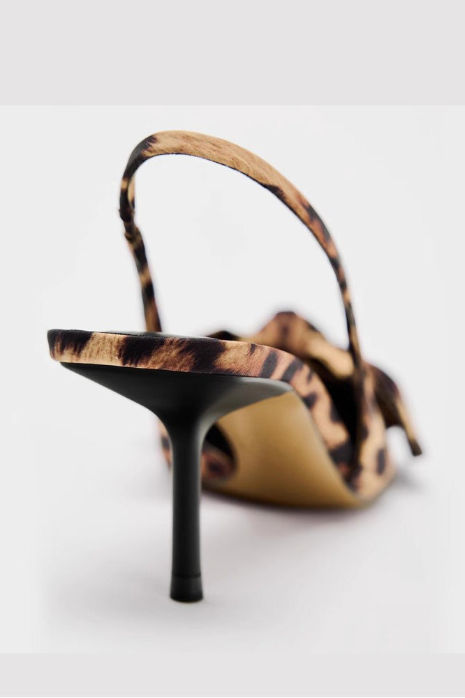 Slingback Hakken met Strik en Luipaardprint