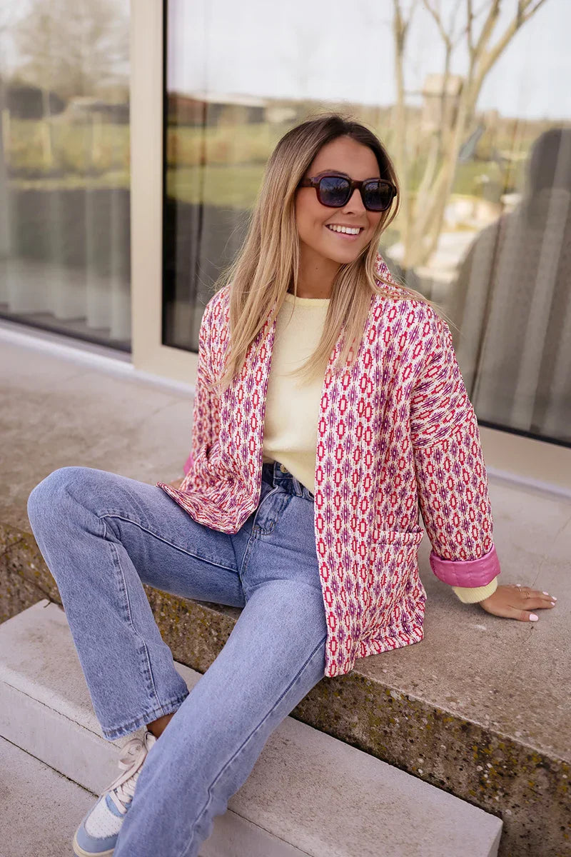 Gewatteerd Jack met Geometrische Print en Open Voorzijde