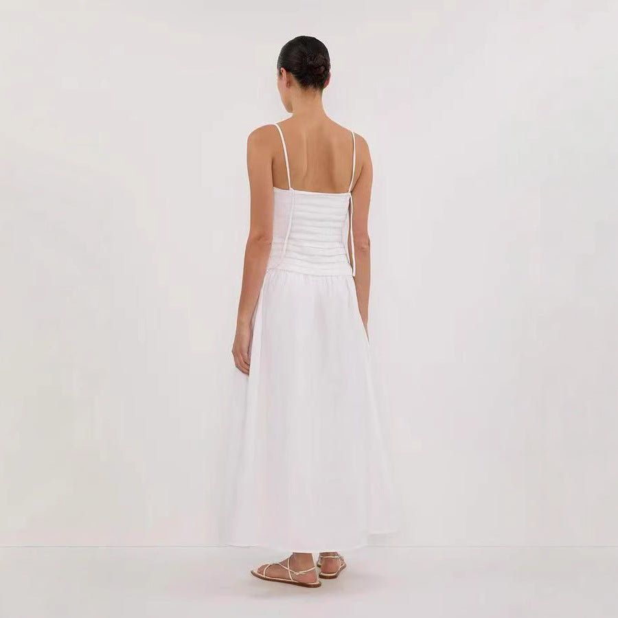A-lijn midi jurk met geplooid lijfje