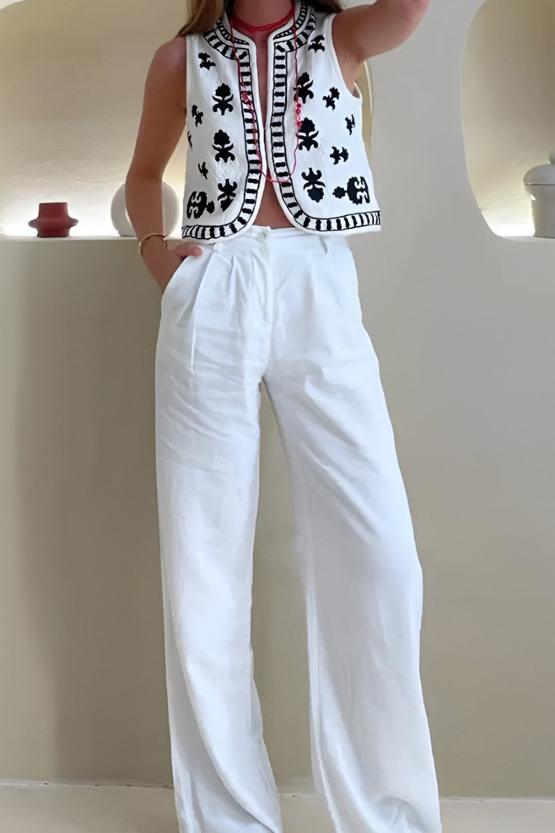 Mouwloos Vest met Dessin