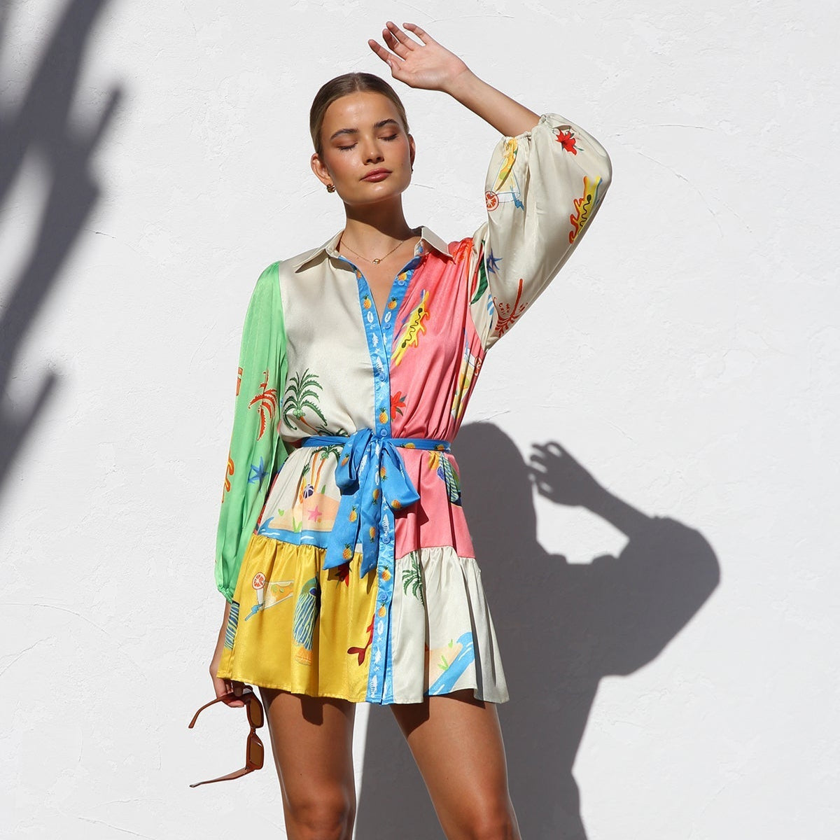 Overhemdjurk met Tropische Print en Strikceintuur