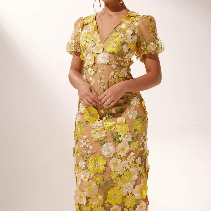 Gebloemde Jurk met Pofmouwen