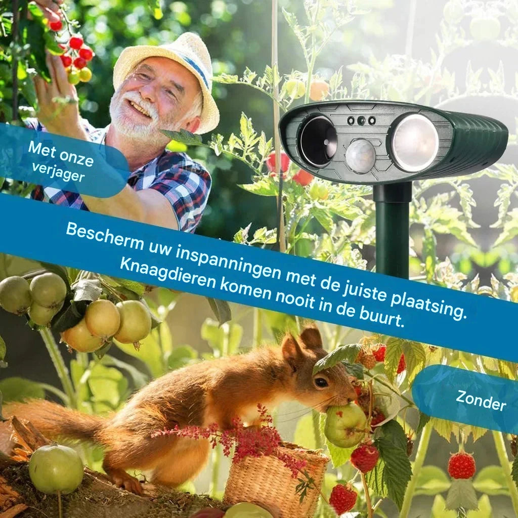 Bewegingsgeactiveerde ultrasone dierenverjager op zonne-energie