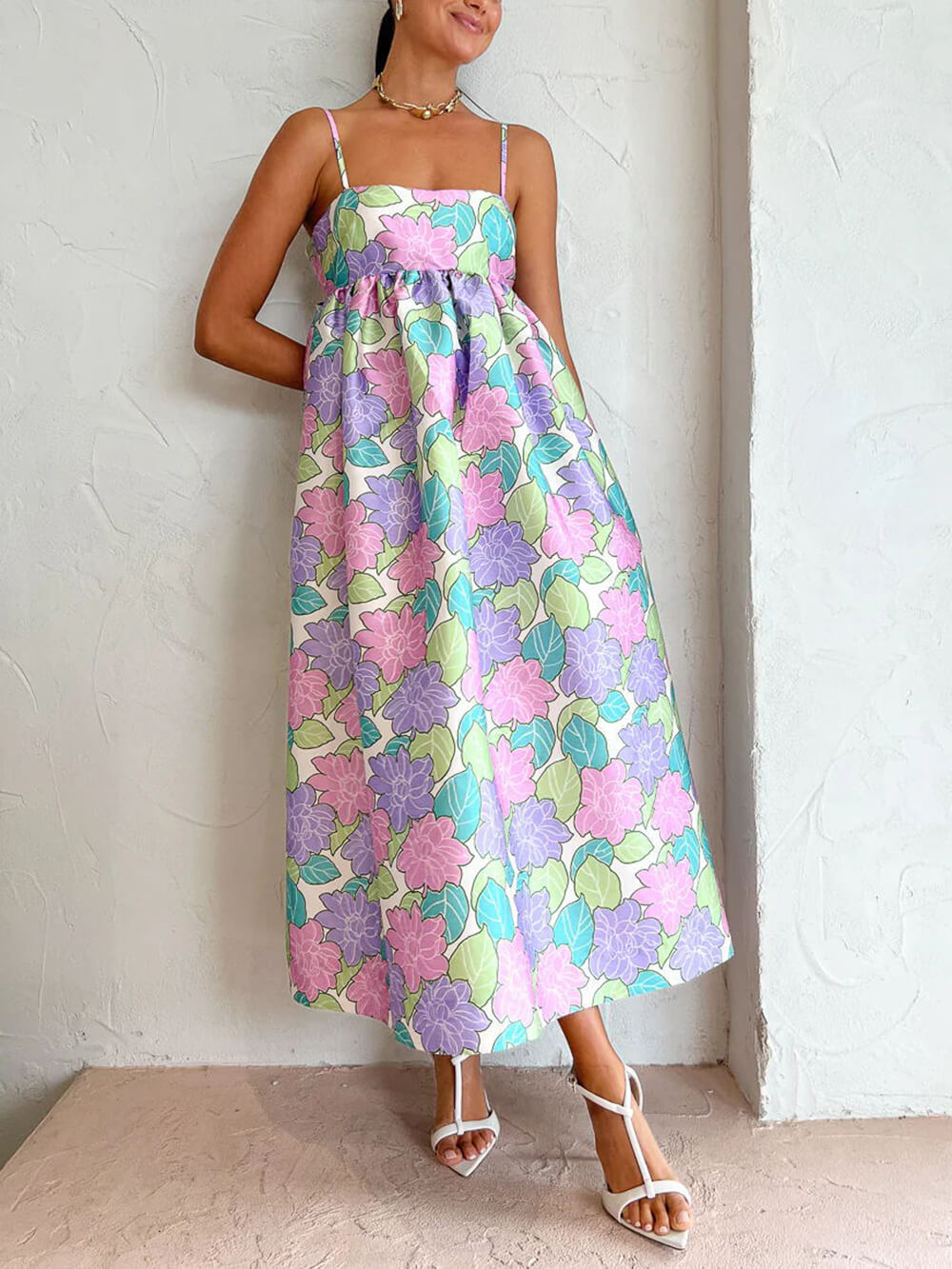 Mouwloze maxi-jurk met bloemenprint