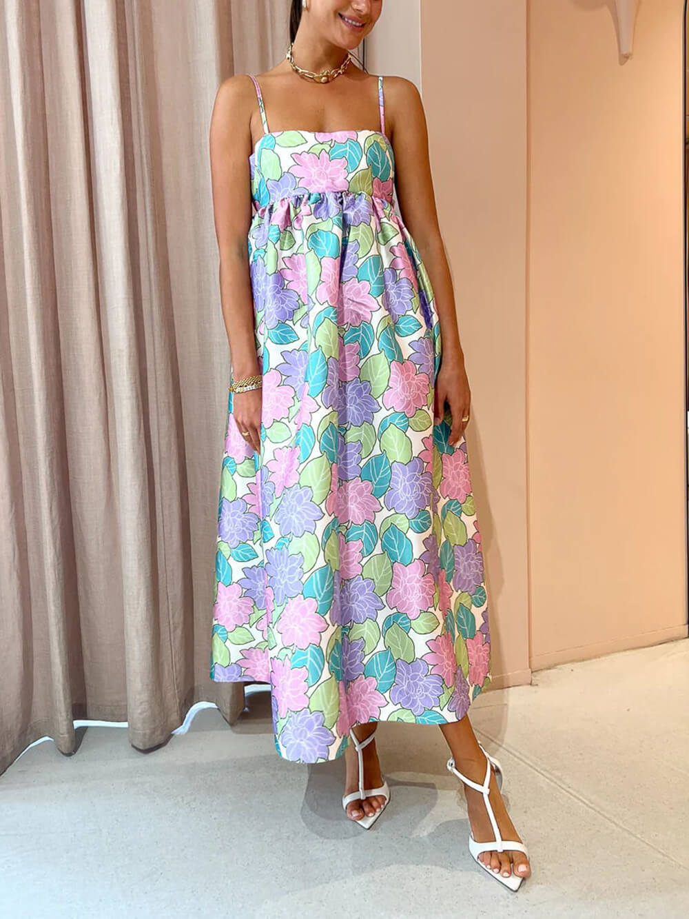 Mouwloze maxi-jurk met bloemenprint