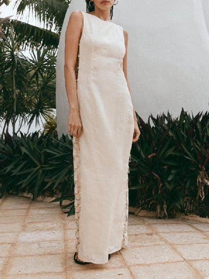 Mouwloze maxi-jurk met borduursels