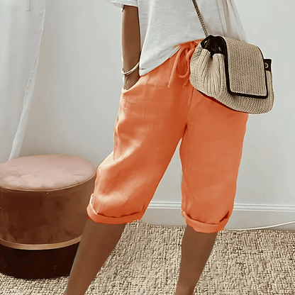 Dames haremshorts van katoenmix en linnenmix tot op de knie