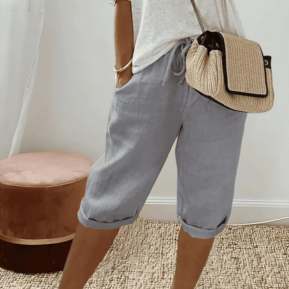 Dames haremshorts van katoenmix en linnenmix tot op de knie