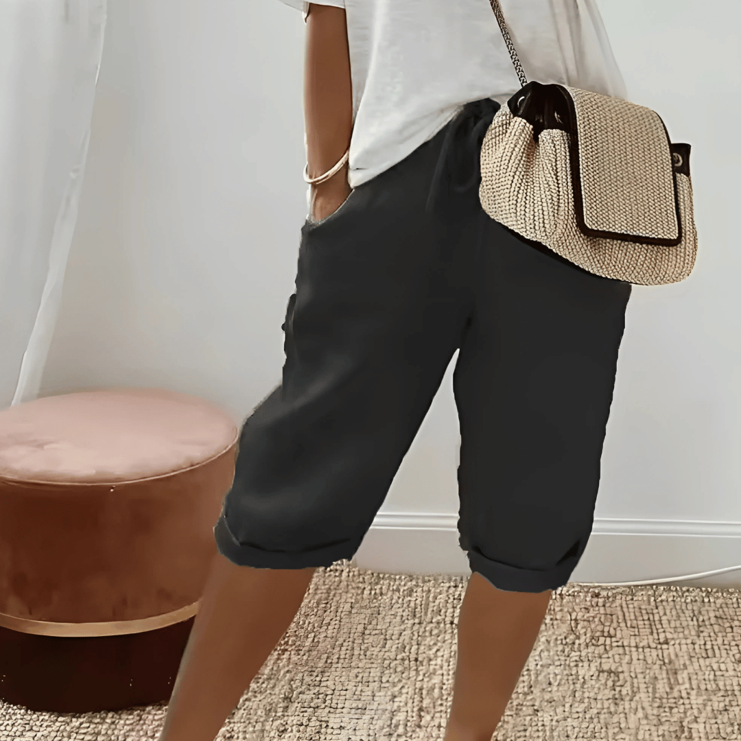 Dames haremshorts van katoenmix en linnenmix tot op de knie