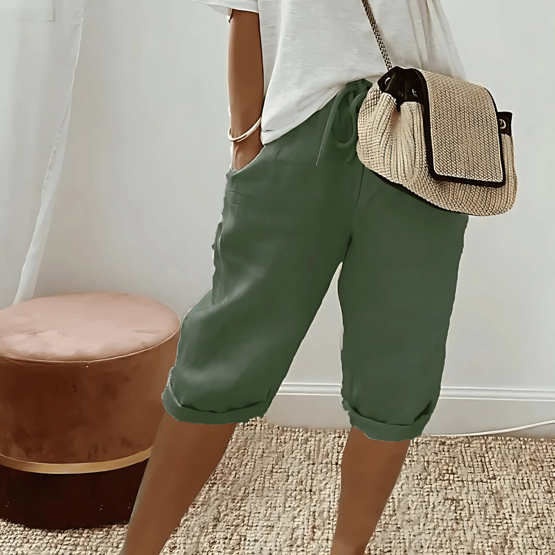 Dames haremshorts van katoenmix en linnenmix tot op de knie