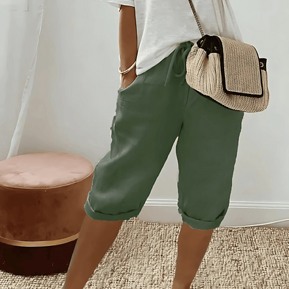 Dames haremshorts van katoenmix en linnenmix tot op de knie