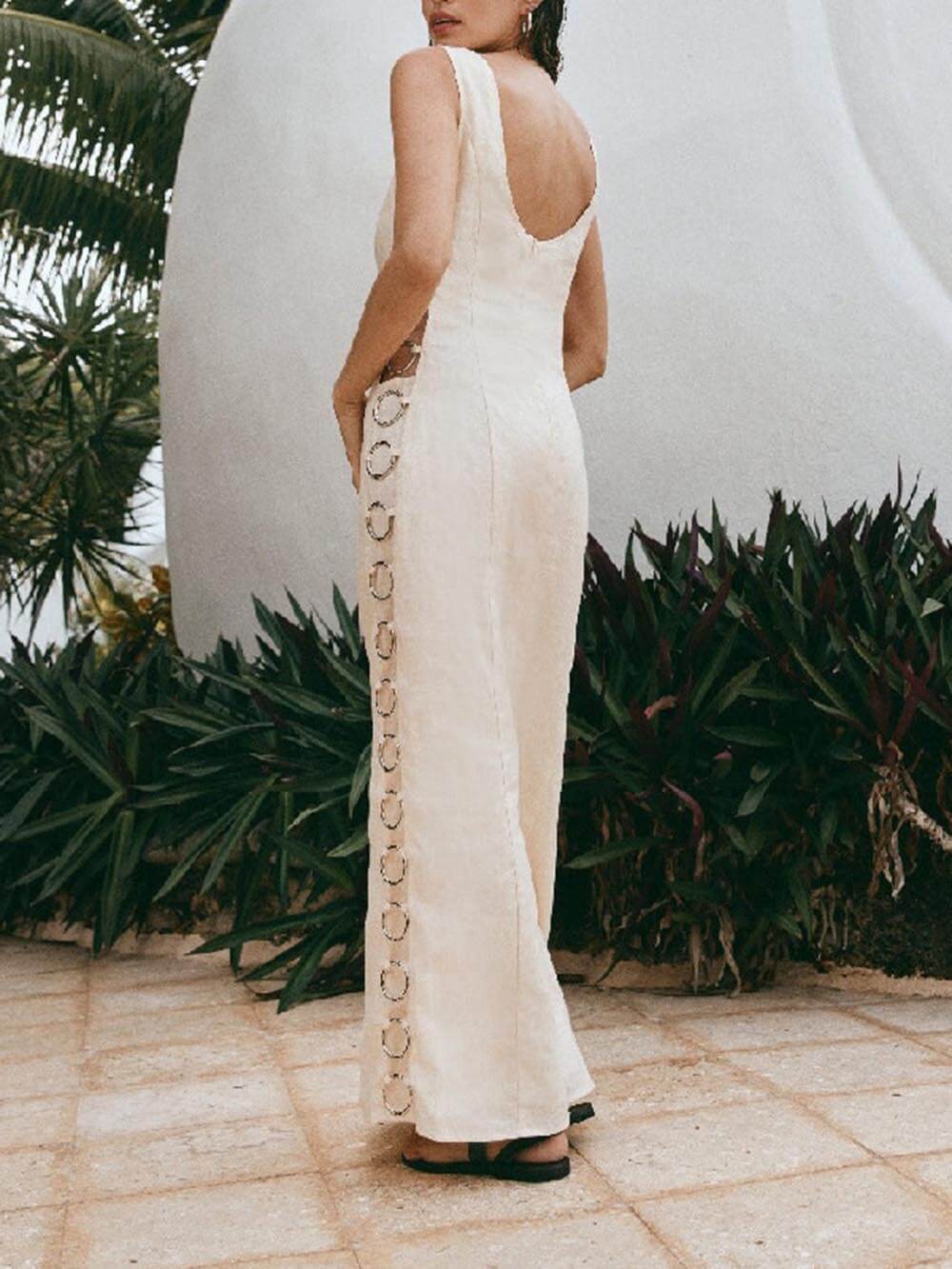 Mouwloze maxi-jurk met borduursels