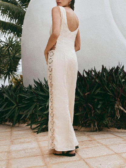 Mouwloze maxi-jurk met borduursels