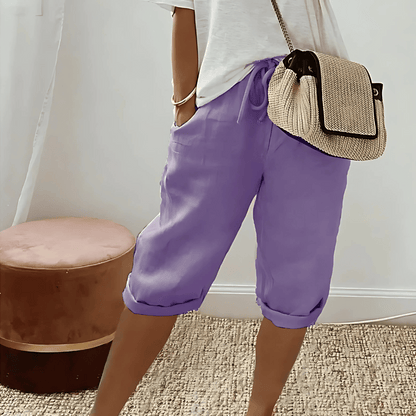 Dames haremshorts van katoenmix en linnenmix tot op de knie