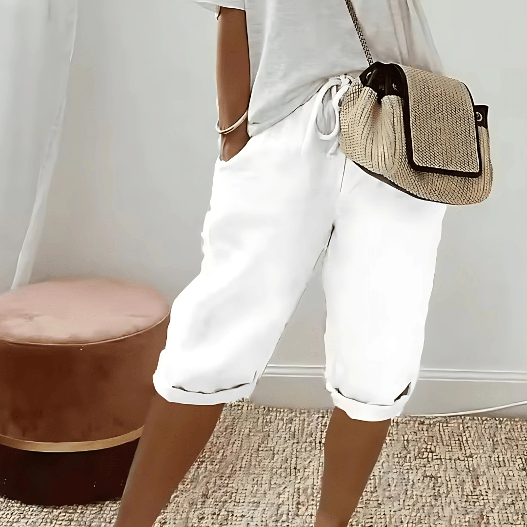 Dames haremshorts van katoenmix en linnenmix tot op de knie