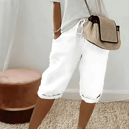 Dames haremshorts van katoenmix en linnenmix tot op de knie