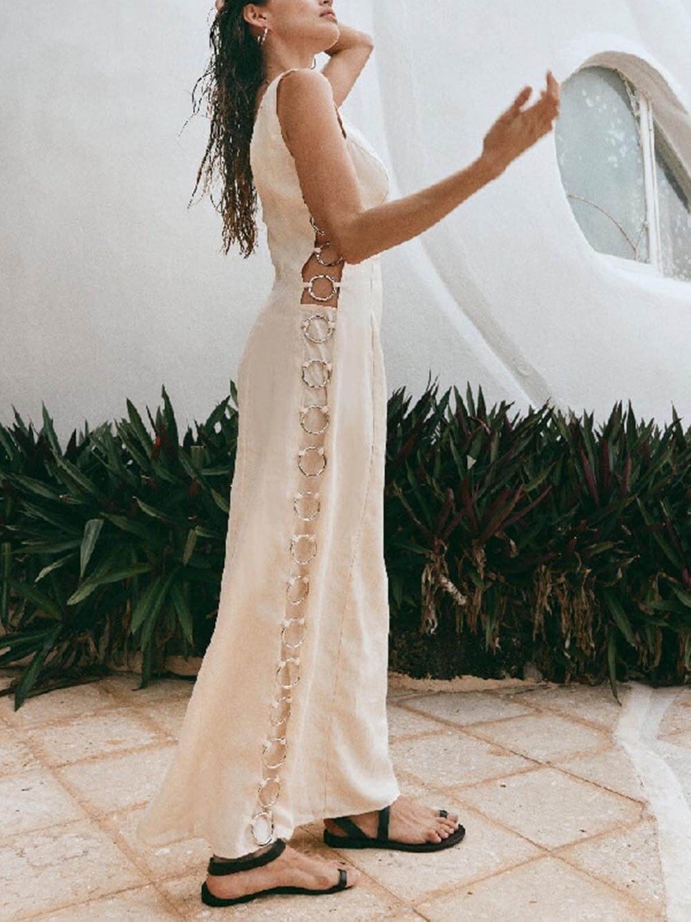 Mouwloze maxi-jurk met borduursels