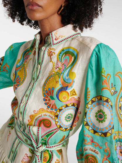 Midi-jurk met paisleyprint en ceintuur