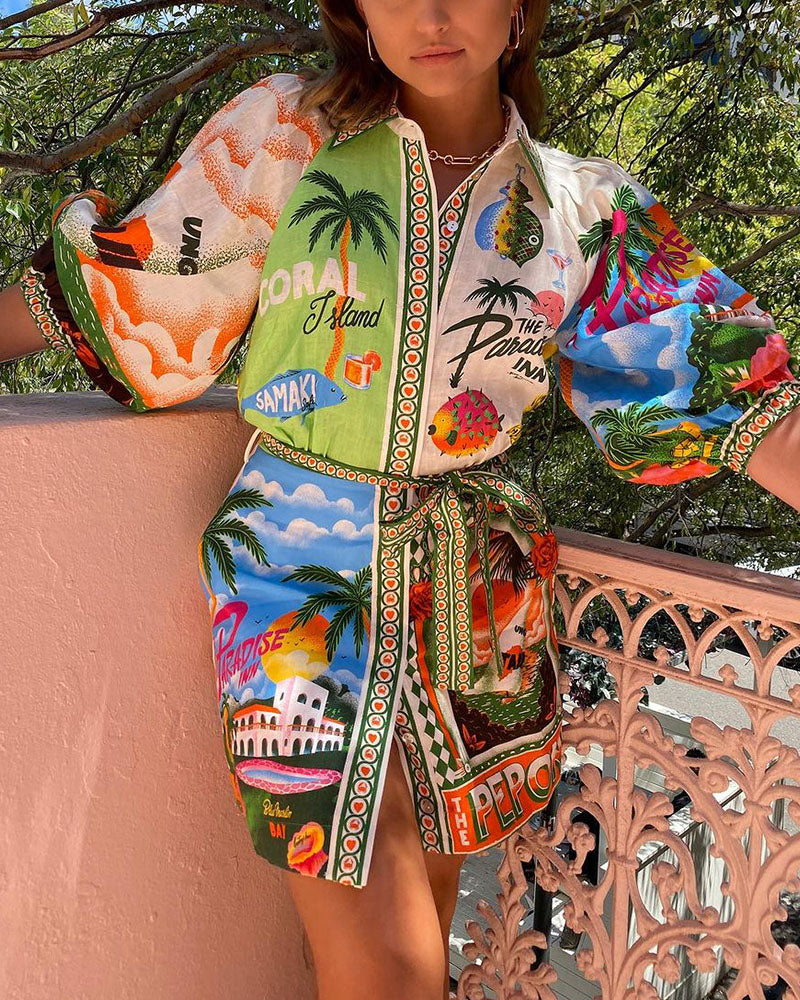 Tropische Print Overhemdjurk met Riem