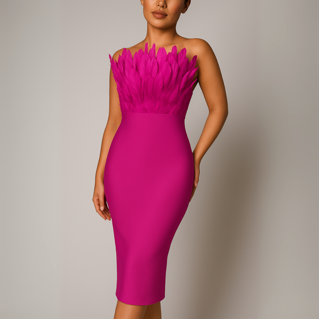 Strapless midi-jurk voor dames met verendetail