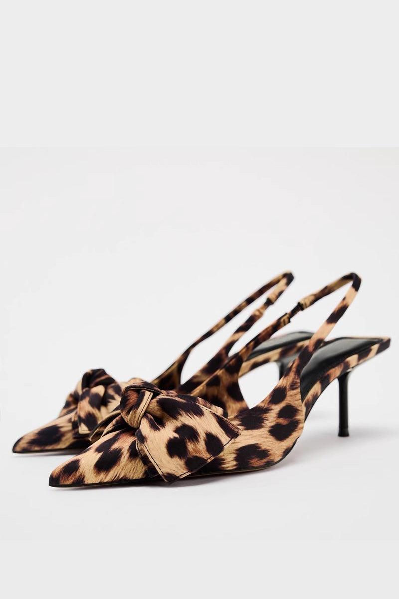 Slingback Hakken met Strik en Luipaardprint