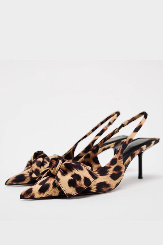Slingback Hakken met Strik en Luipaardprint