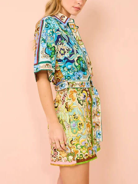 Overhemdjurk met Retro Bloemen Print