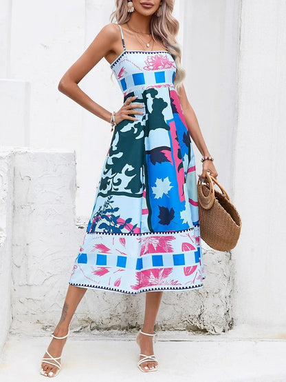 Maxi-jurk met Spaghettibandjes en Artistieke Print