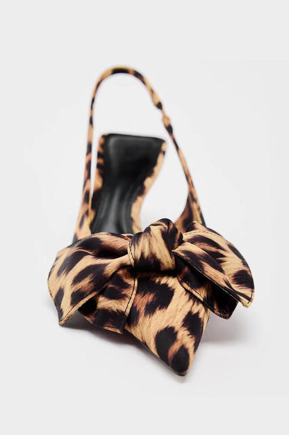 Slingback Hakken met Strik en Luipaardprint