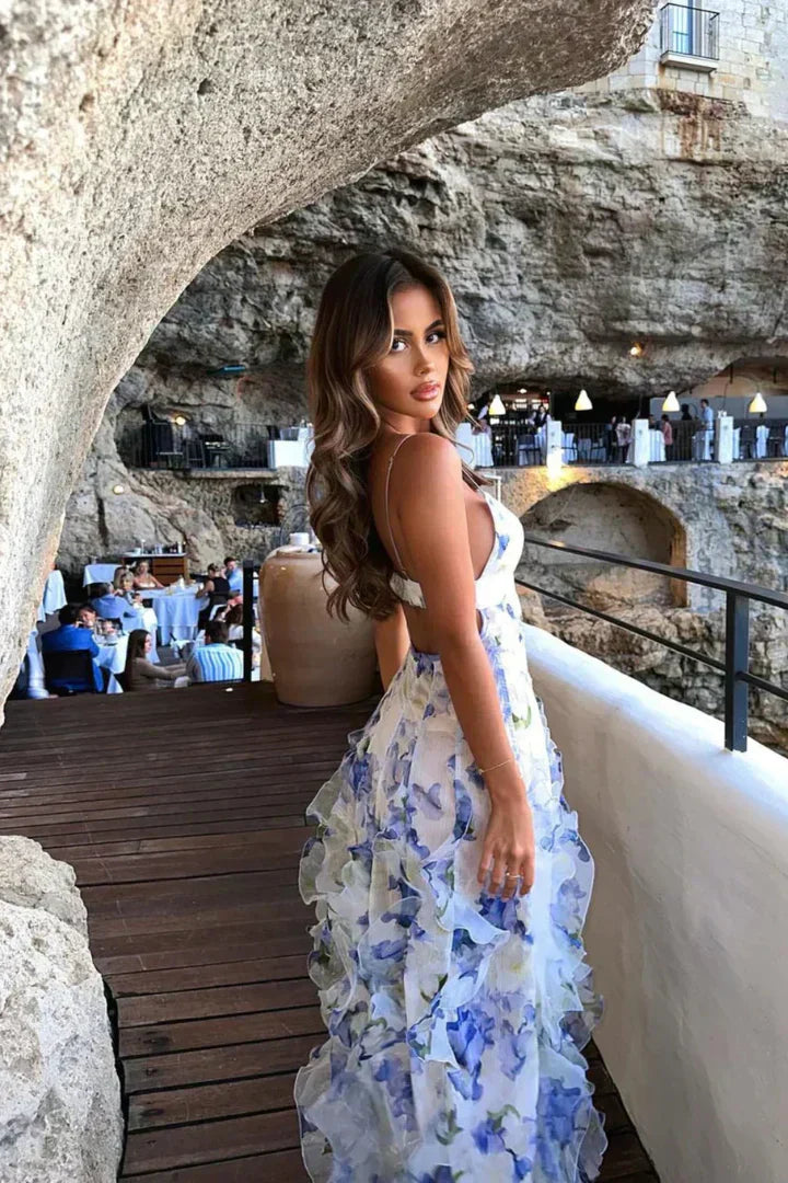 Dames geplooide bloemenjurk