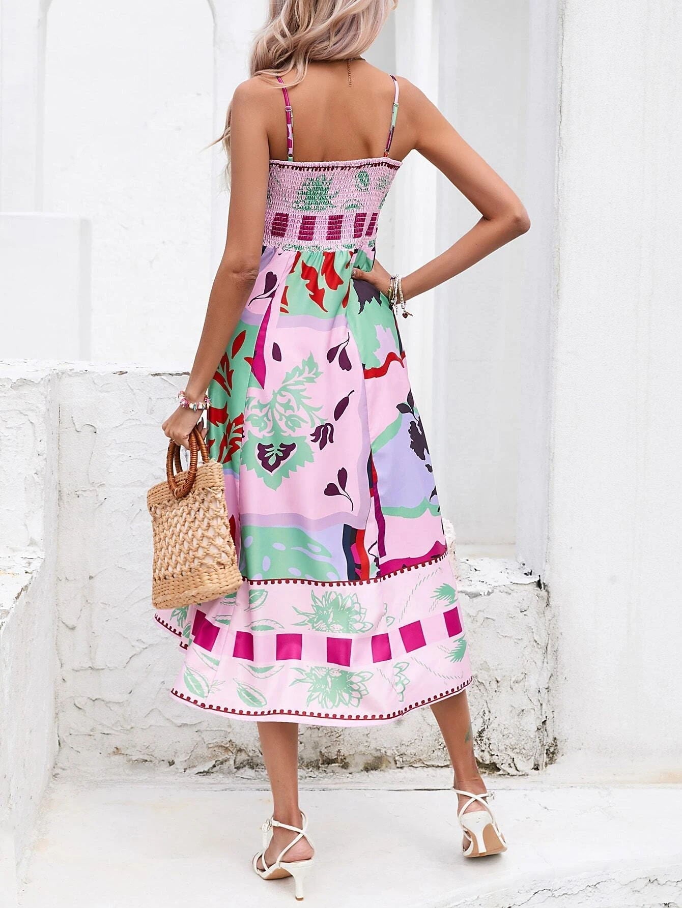 Maxi-jurk met Spaghettibandjes en Artistieke Print