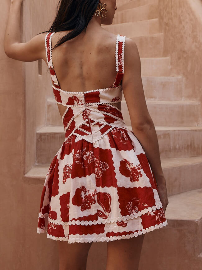 Cut-Out Mini Jurk met Vintage Bloemenprint