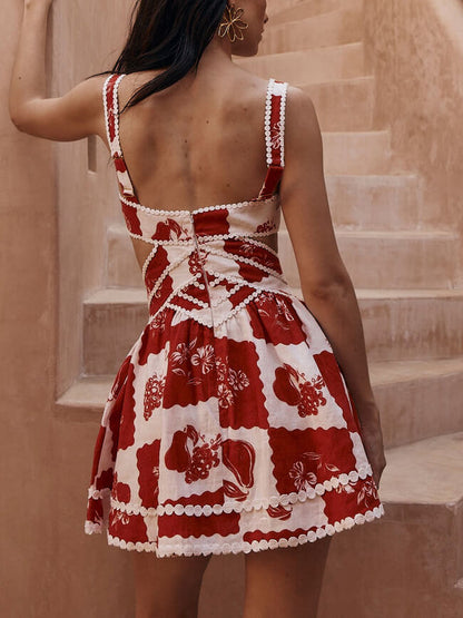 Cut-Out Mini Jurk met Vintage Bloemenprint