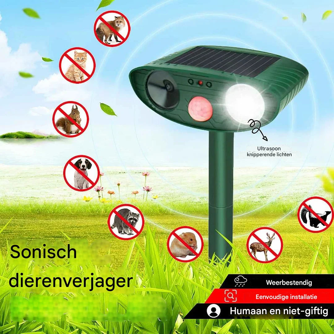 Bewegingsgeactiveerde ultrasone dierenverjager op zonne-energie