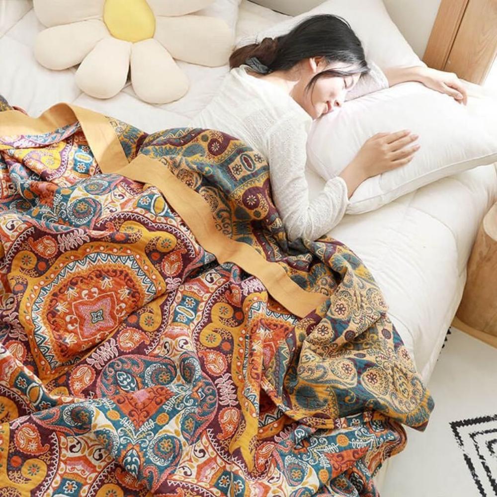 Sunrise Boho omkeerbare deken – artistieke warmte met dubbelzijdig ontwerp