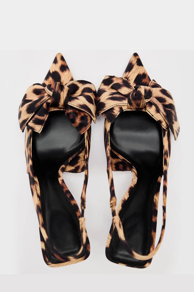 Slingback Hakken met Strik en Luipaardprint