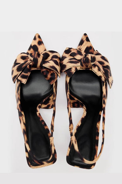 Slingback Hakken met Strik en Luipaardprint