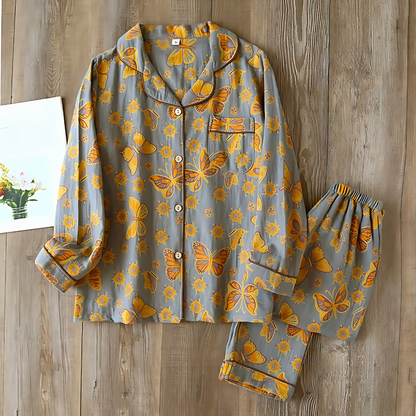 2-delige katoenen loungewear met vlinderprint