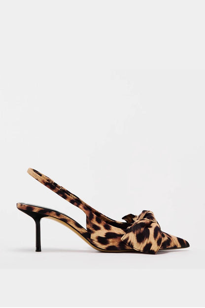 Slingback Hakken met Strik en Luipaardprint