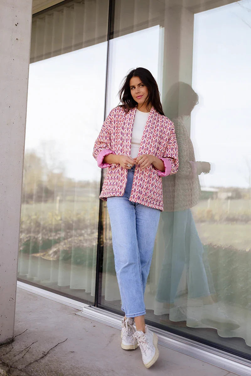 Gewatteerd Jack met Geometrische Print en Open Voorzijde