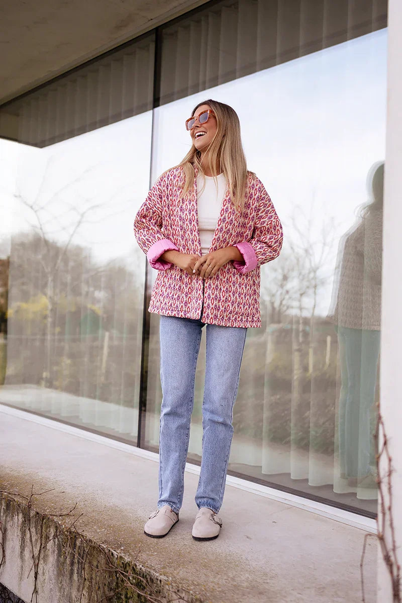 Gewatteerd Jack met Geometrische Print en Open Voorzijde