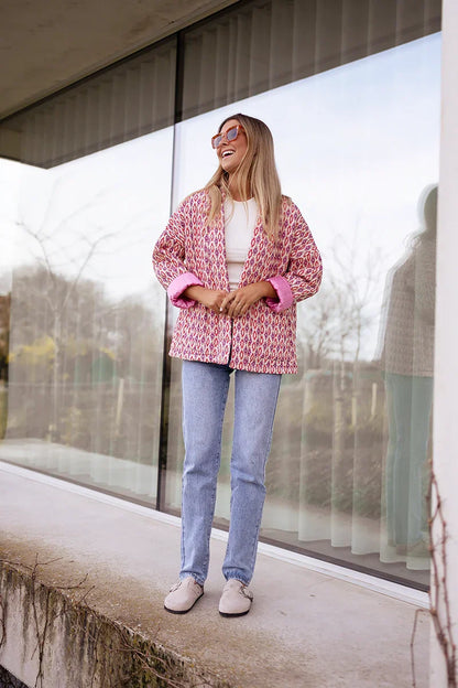 Gewatteerd Jack met Geometrische Print en Open Voorzijde