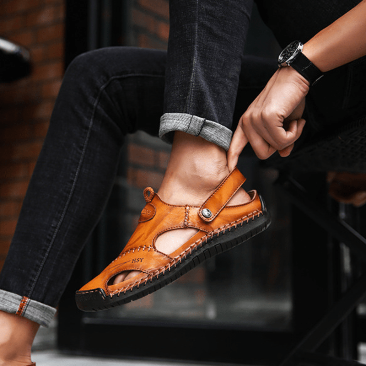 Ademende leren sandalen voor heren