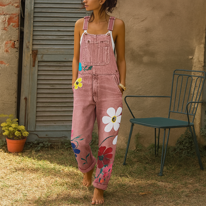 Stijlvolle denim jumpsuit met bloemenpatroon