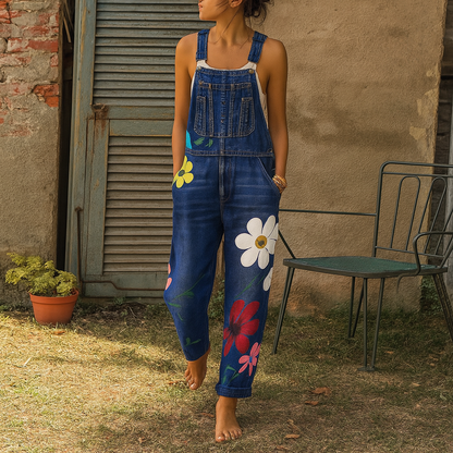Stijlvolle denim jumpsuit met bloemenpatroon