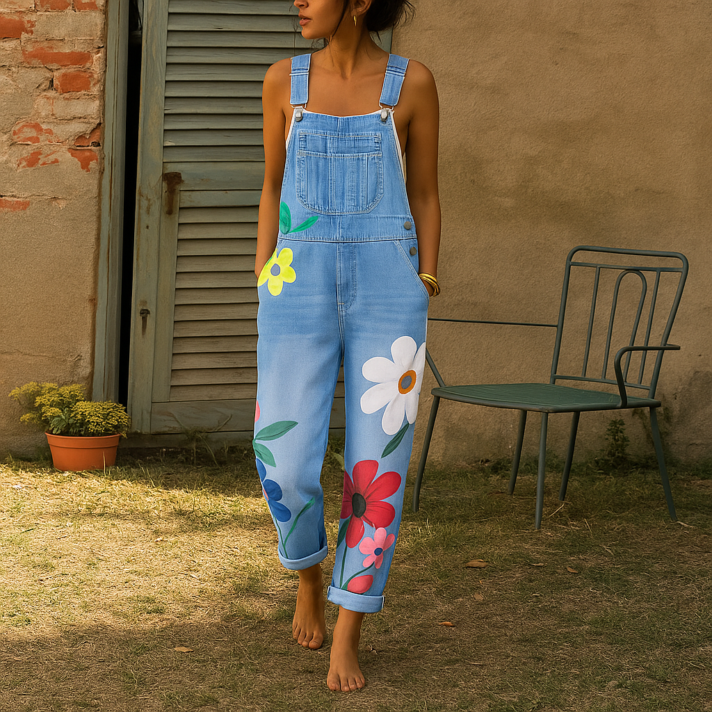 Stijlvolle denim jumpsuit met bloemenpatroon