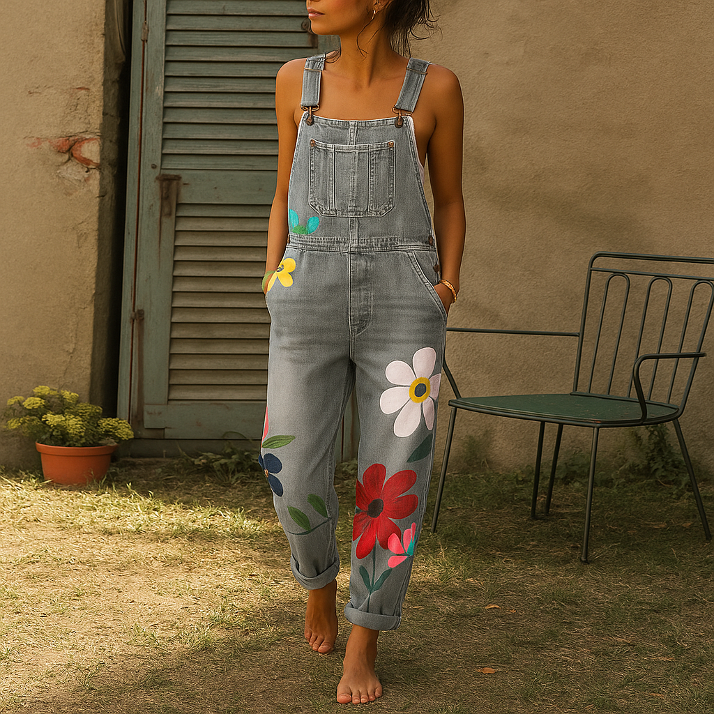 Stijlvolle denim jumpsuit met bloemenpatroon