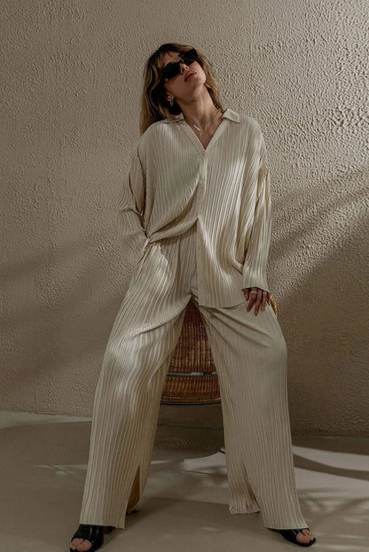 Plissé Loungepak met Overhemdkraag